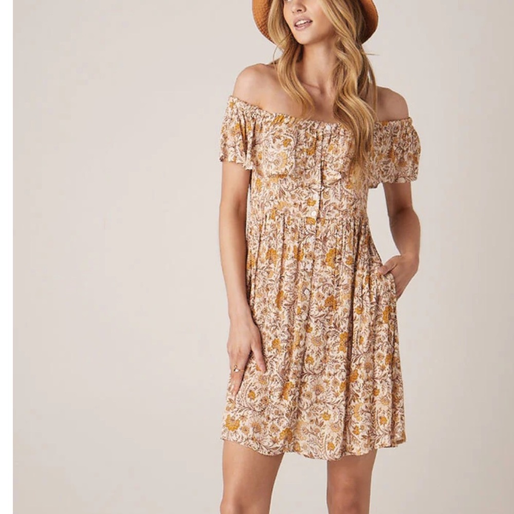 Patrons of peace off the shoulder floral dress